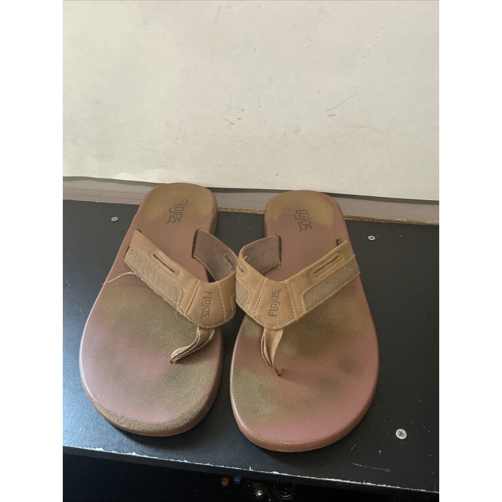 Flojos Ryan Mens Two Tone Tan Flip Flop Sandals Brown Synthetic Straps Size 12